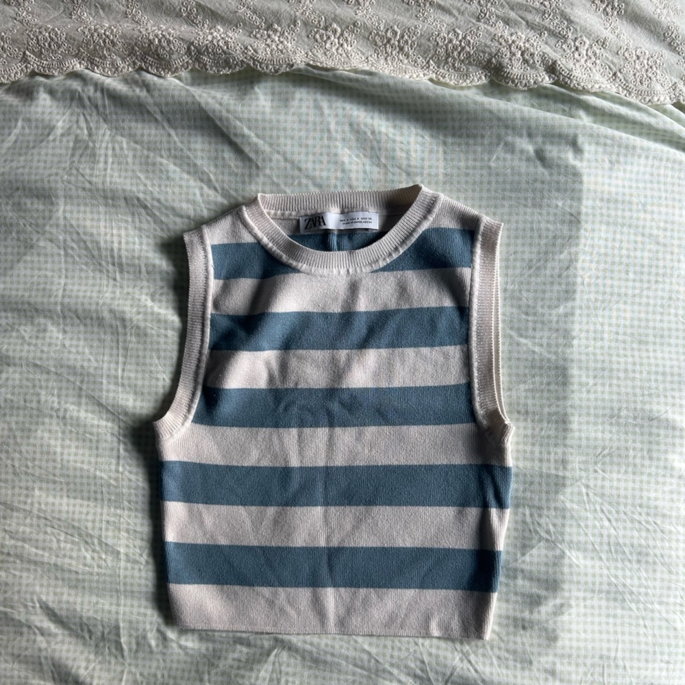Zara  Cream and Blue Striped Tank Top